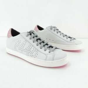 P448 Women 35 US 5.5 John Sneakers Gray Pink Glitter Dots Leather $298 NEW FLAW